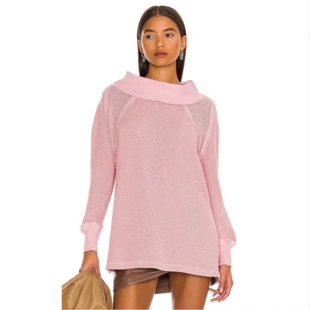 NWT FREE PEOPLE She's a Keeper Mock Neck Top Faded Coral Pink Large L - Picture 2 of 12